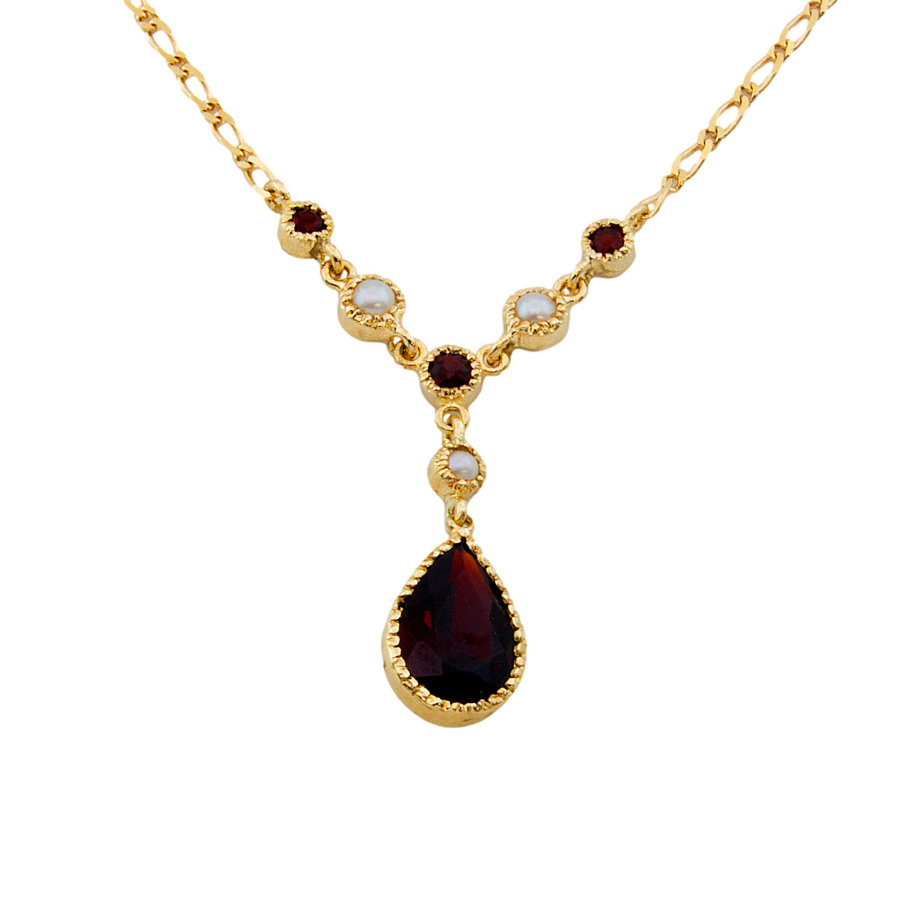 9ct Gold Garnet / Pearl Necklace